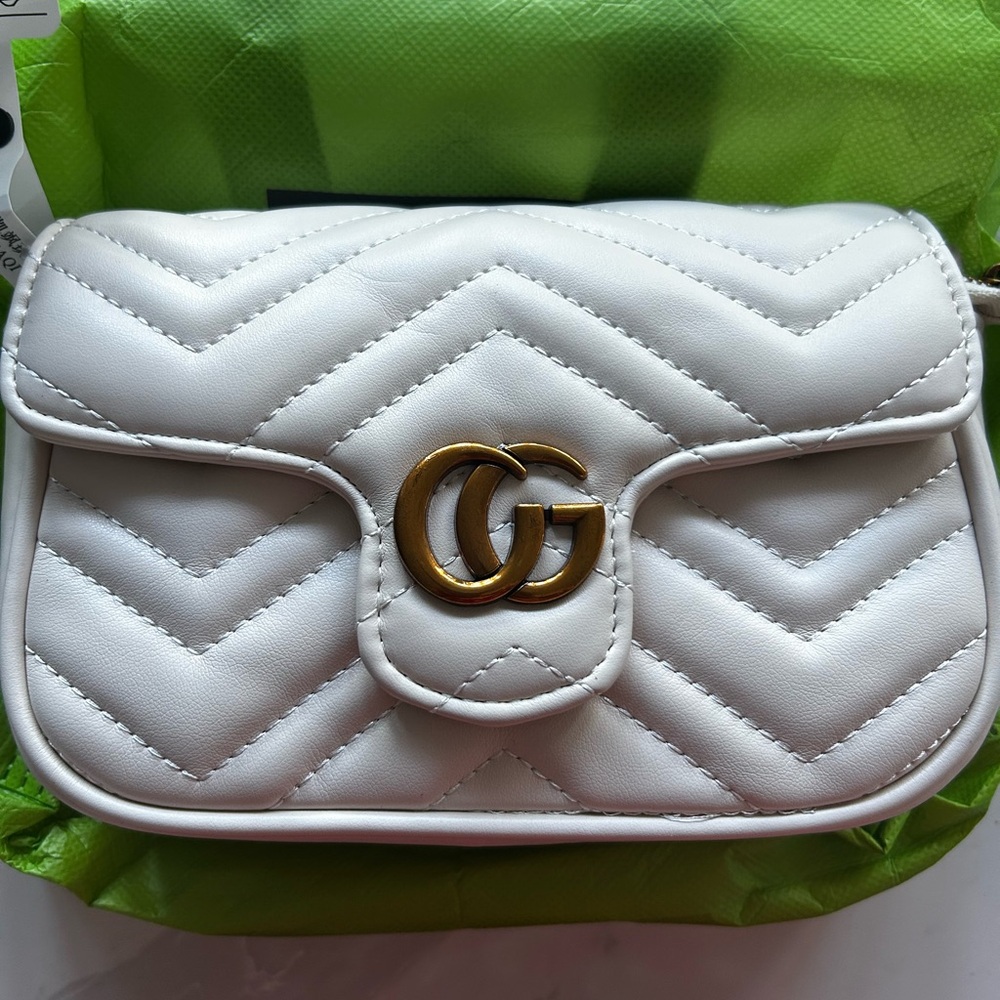 CG off White Quilted crossbody Bag with antique Gold Accents